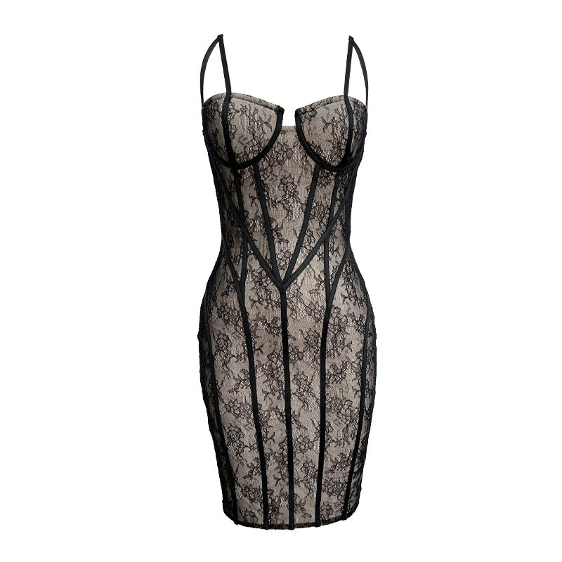 Black Colorful Lace Sexy Suspenders Bandage Dresses