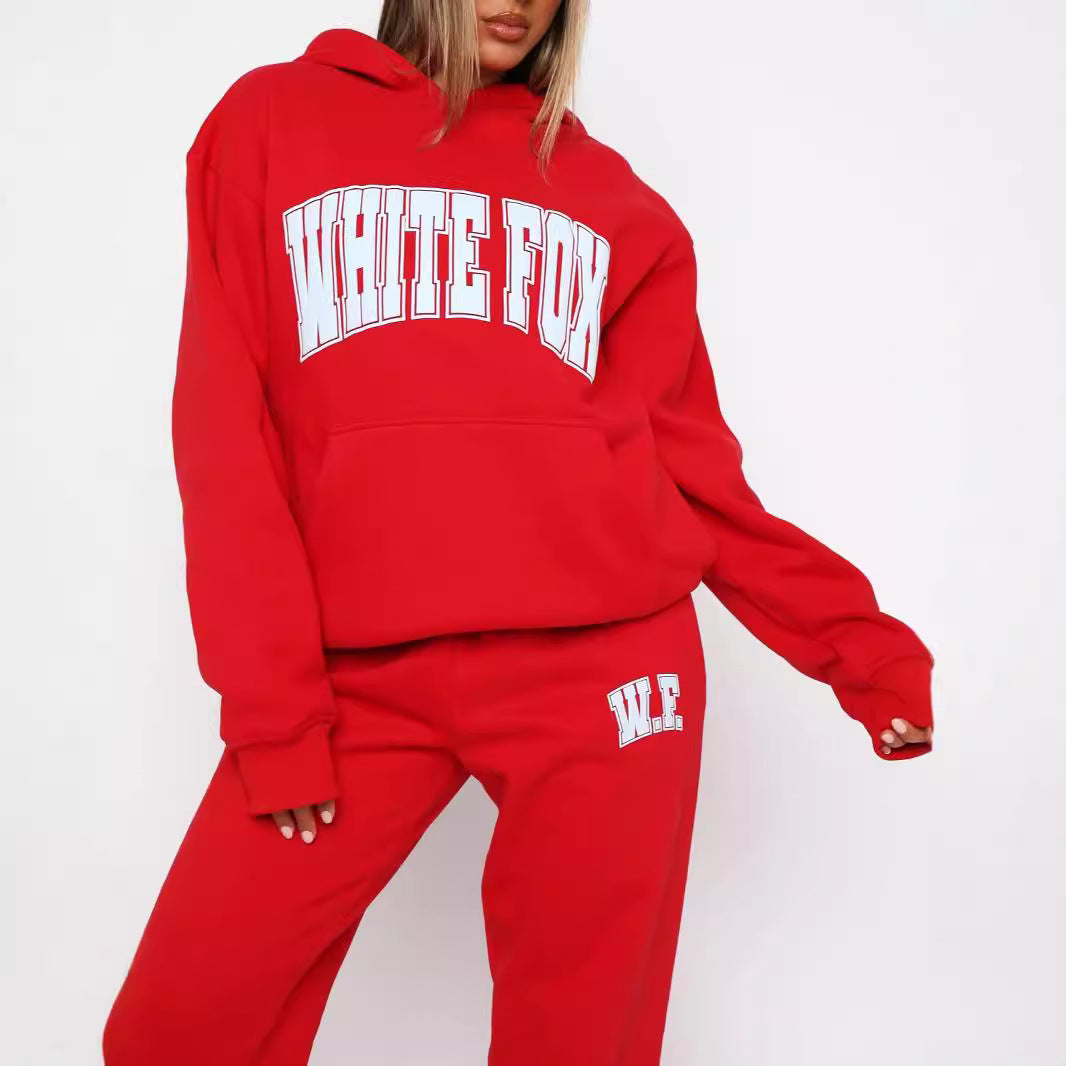 Women's Letter Print Long Sleeve Pullover Hoodie Suits