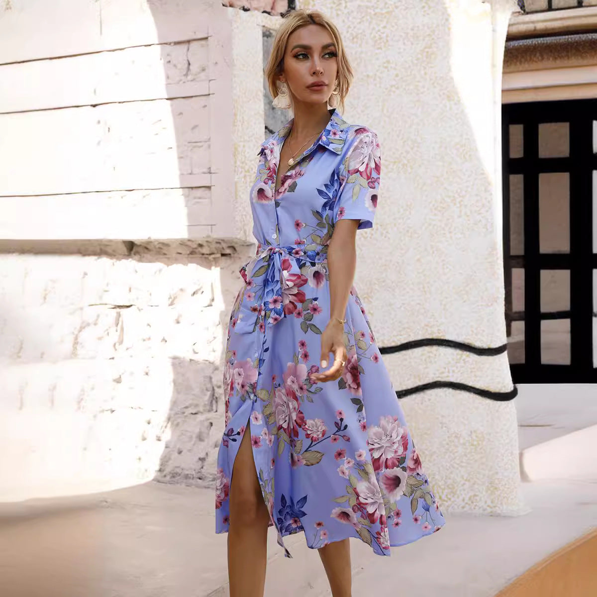 Women's European Goods Summer Waist Single-breasted Printed Dresses