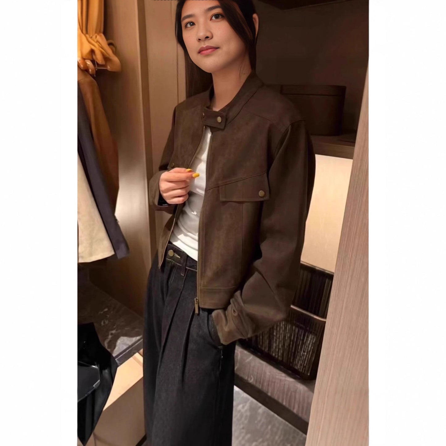 Women's Retro Stand Collar Suede Autumn Fashion Shorts