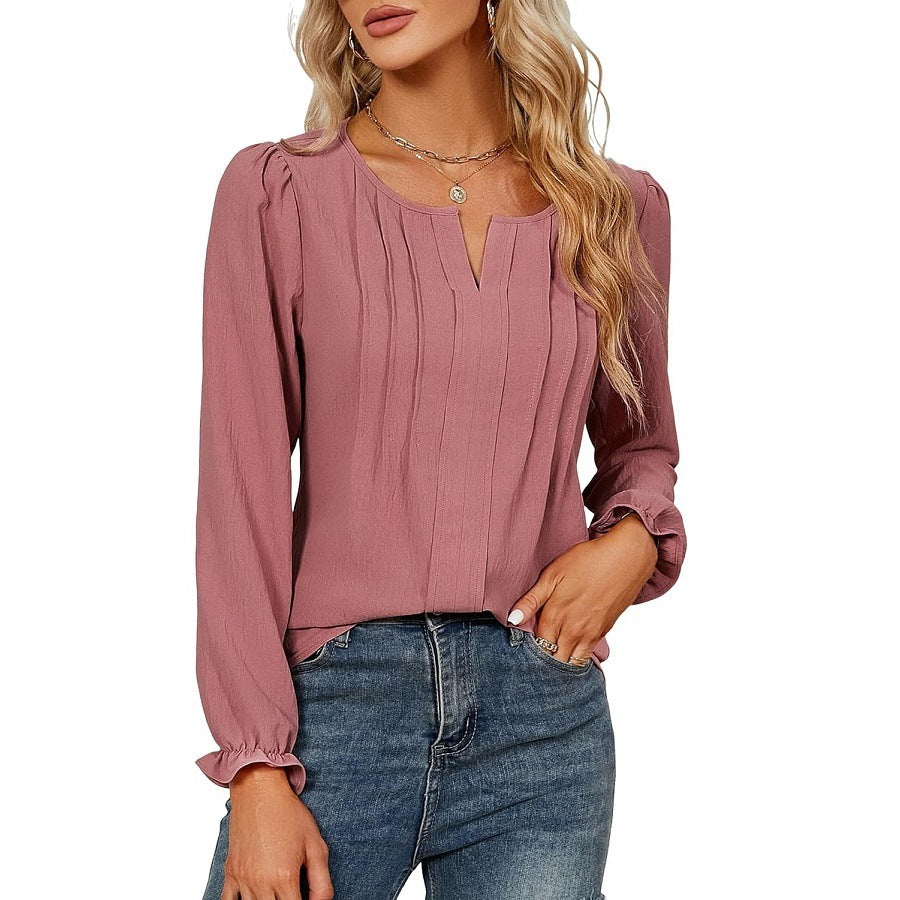 Women's Casual Solid Color Long Sleeve Stripes Blouses