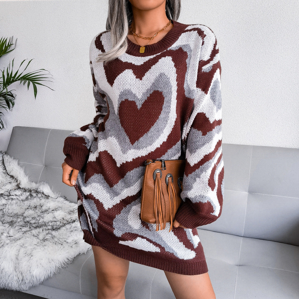 Women's Clearance Contrast Color Love Woolen Knitted Skirts