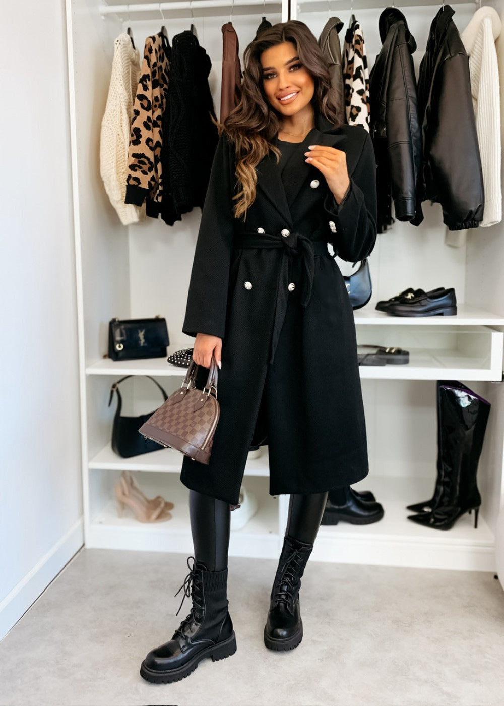 Women's Fashion Simple Solid Color Double-breasted Woolen Coats