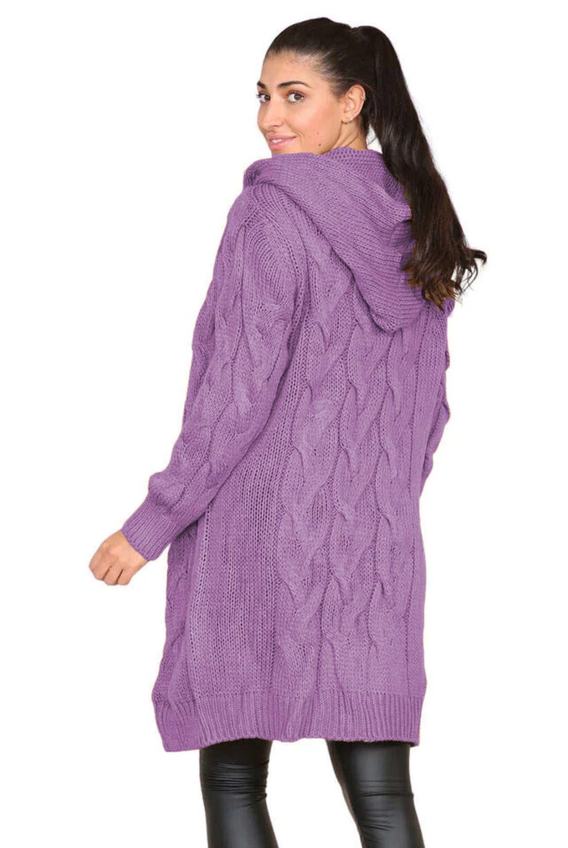Women's Durable Solid Color Hooded Long Knitwear