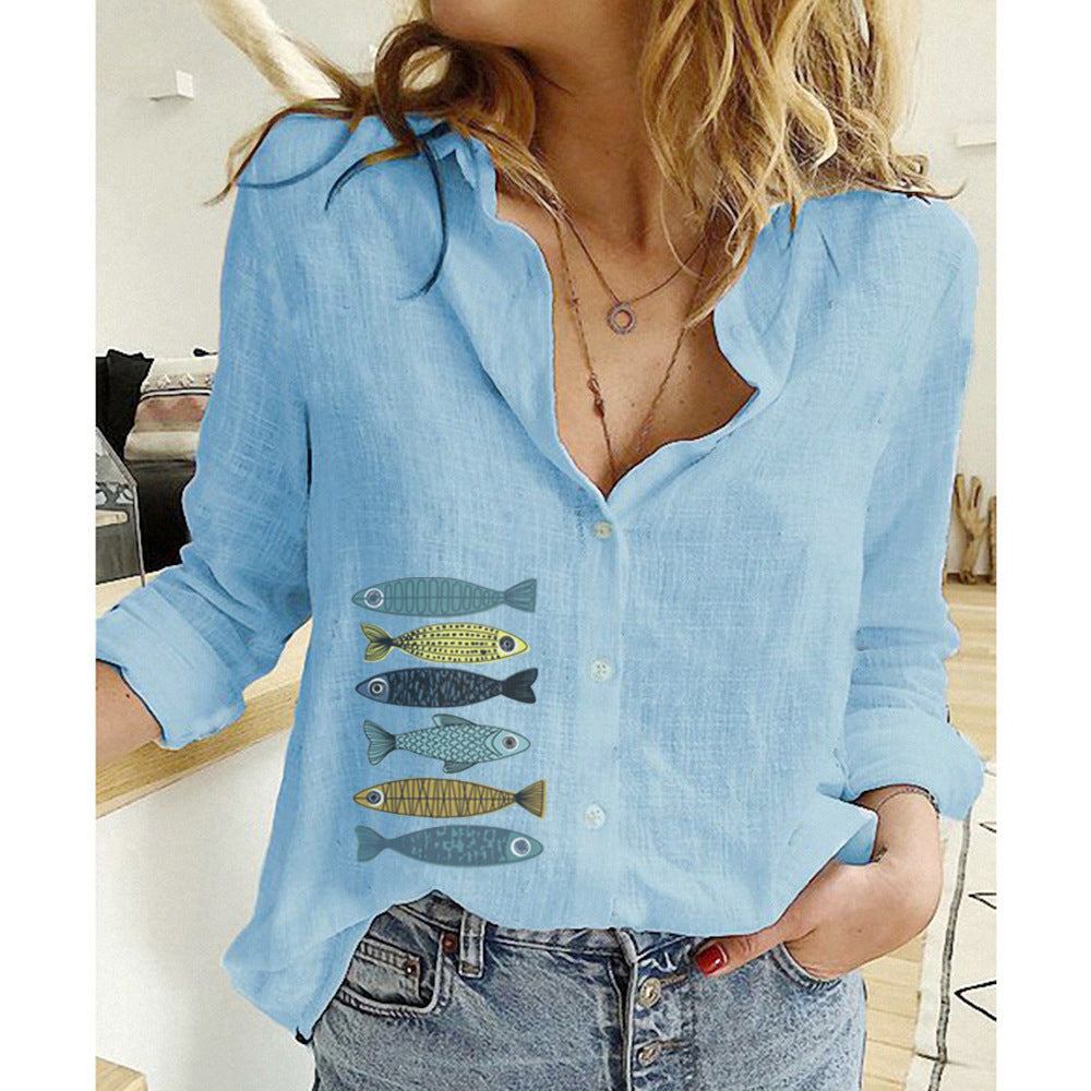 Women's Casual Loose Long-sleeved Linen Shirt Large Clothing
