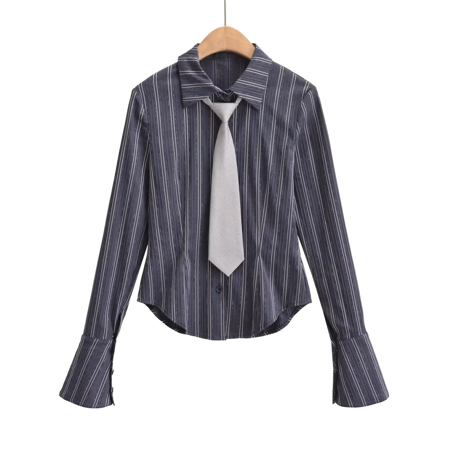 Women's Younger College Style With Tie Long Sleeve Blouses