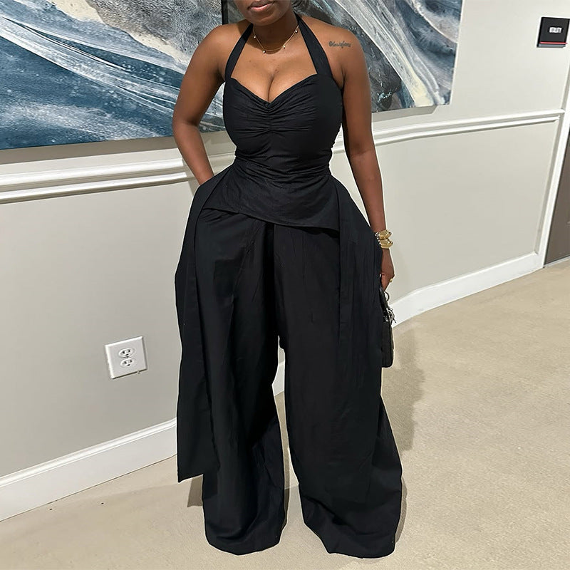 Women's Sexy Halter Irregular Sleeveless High Waist Jumpsuits