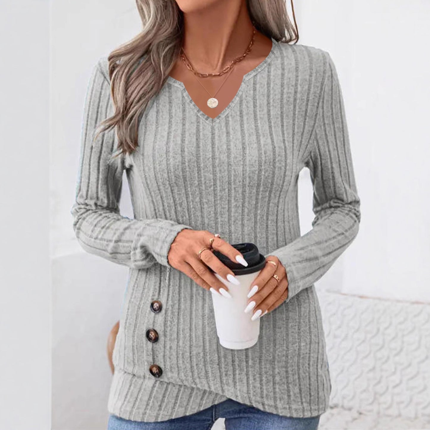 Women's Sunken Stripe Brushed Large Long-sleeved Knitted Women's Sweater