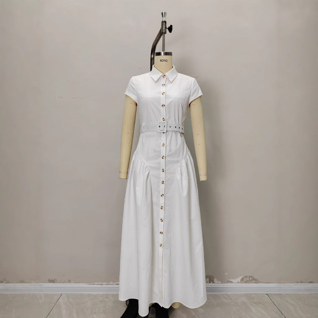 Women's French Lapel Long Dress Single-breasted Summer Slimming Slim Dresses