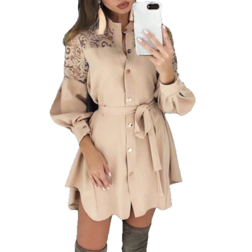 Women's Lace Sexy Solid Color Loose Batwing Sleeve Dress