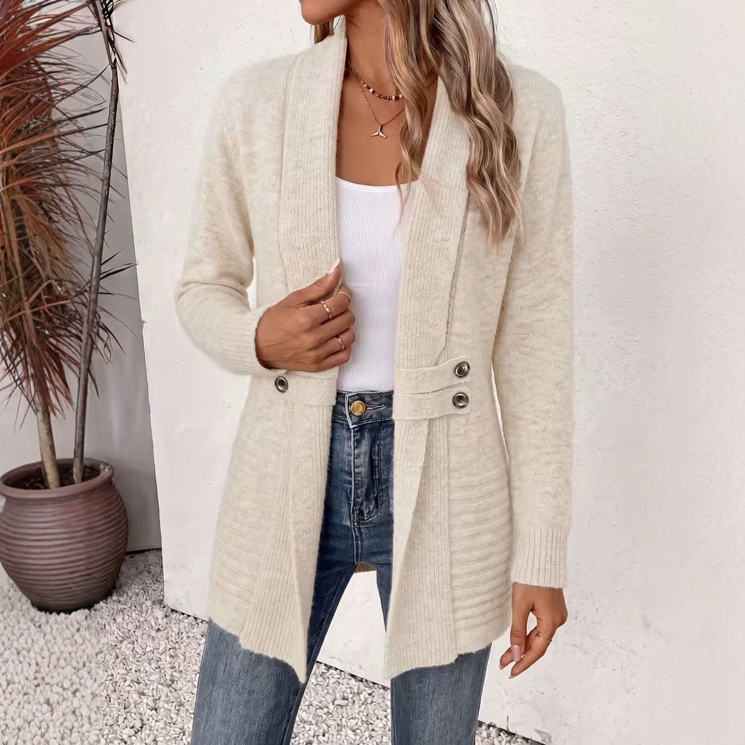 Women's Casual Double-breasted Decorative Band Idle Style Sweaters