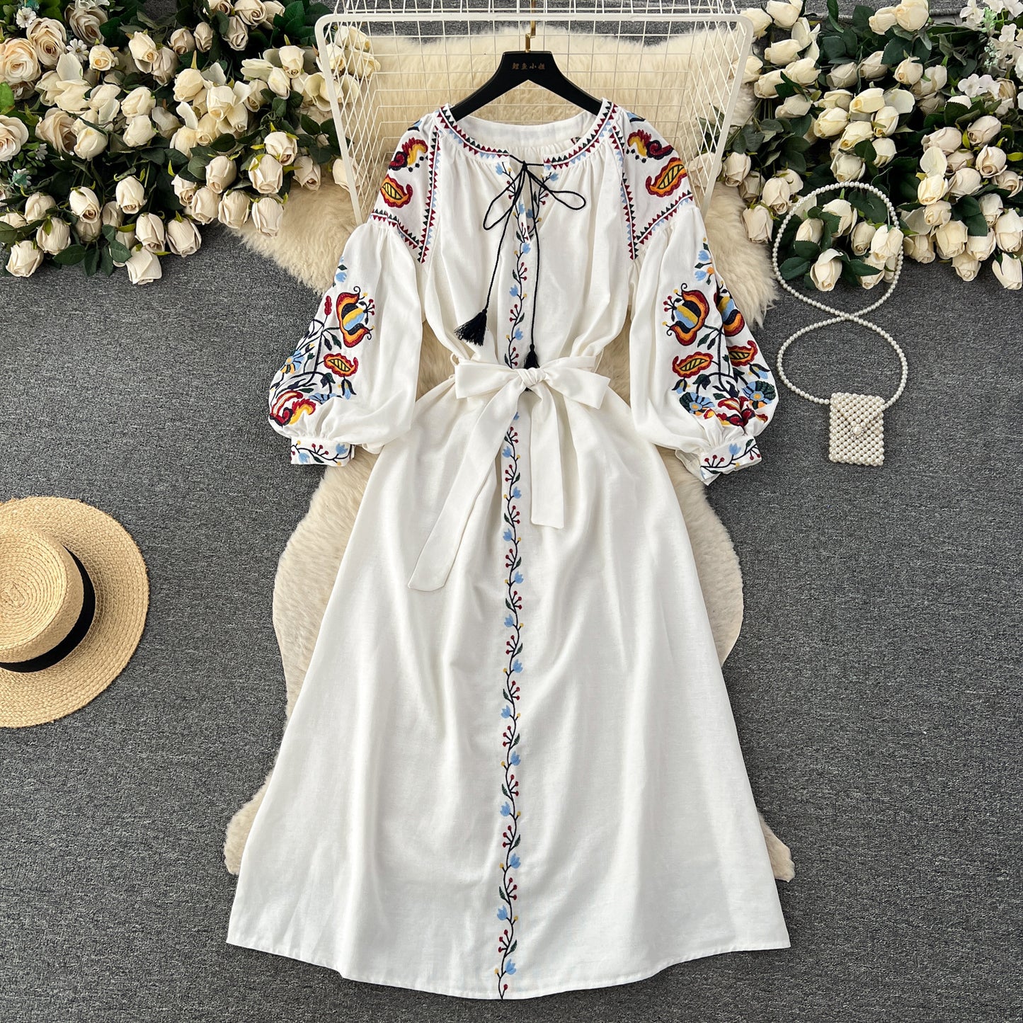 Women's Q Bohemian Dress Autumn Vintage Embroidered Dresses