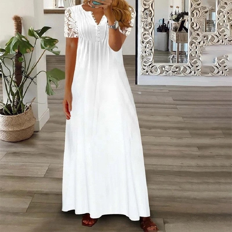 Creative Women's Fashion Short-sleeved Printed Lace Dress
