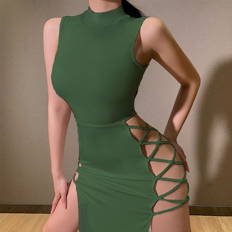 Women's American Summer Half Turtleneck Slim Fit Sleeveless Dress