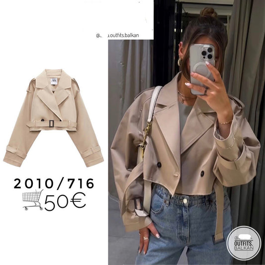 British Style Loose Cropped Long Sleeve Coats