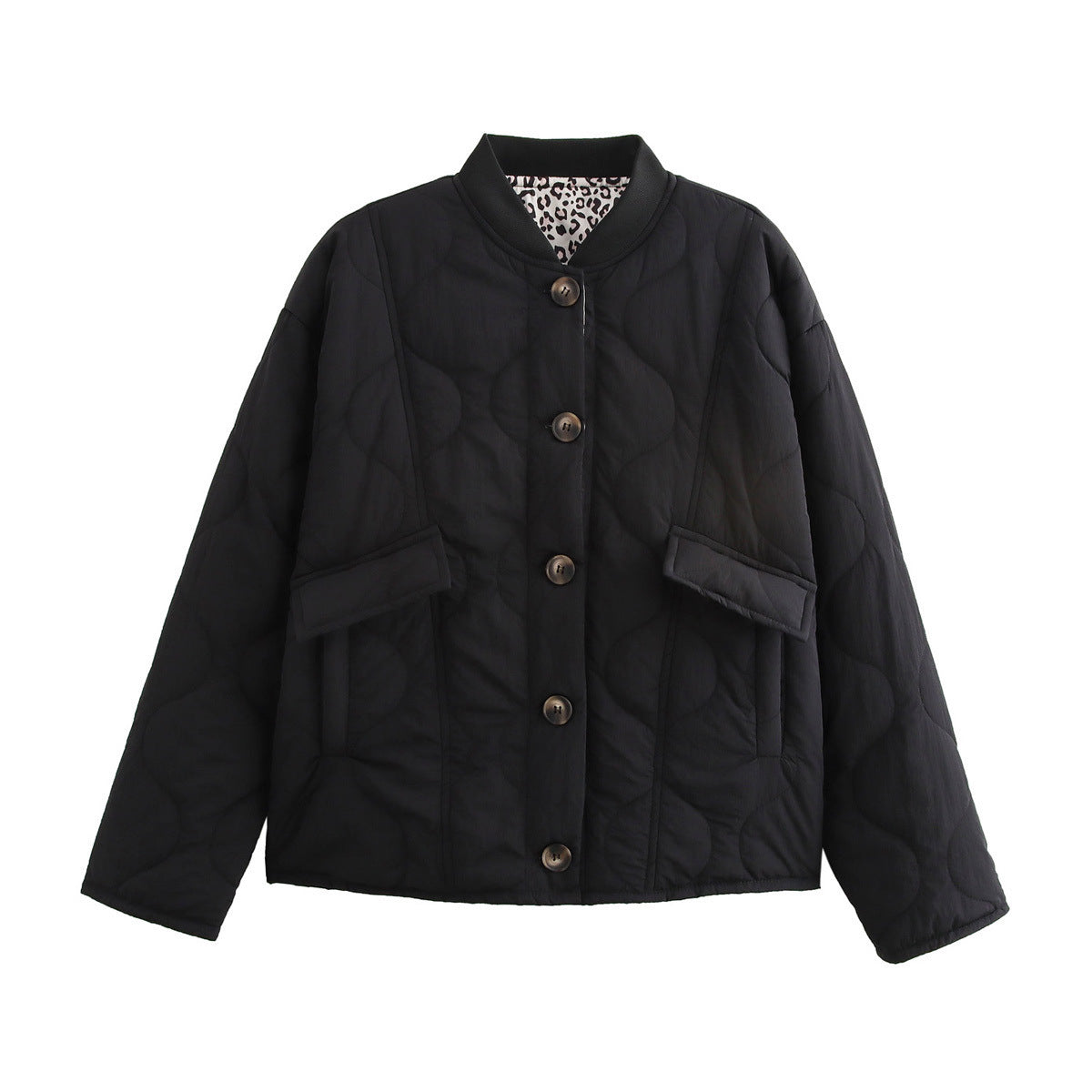 Women's Street Fashion Casual Quilted Cotton Black Coats