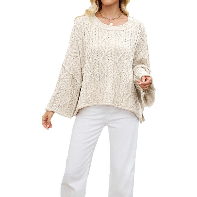 Women's Glamorous Cable Loose-fitting Solid Color Sweaters
