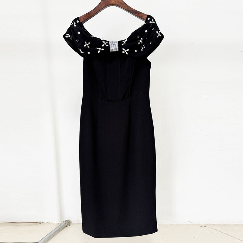 Versatile Stylish Fashionable Beads Rhinestones Midi Dress