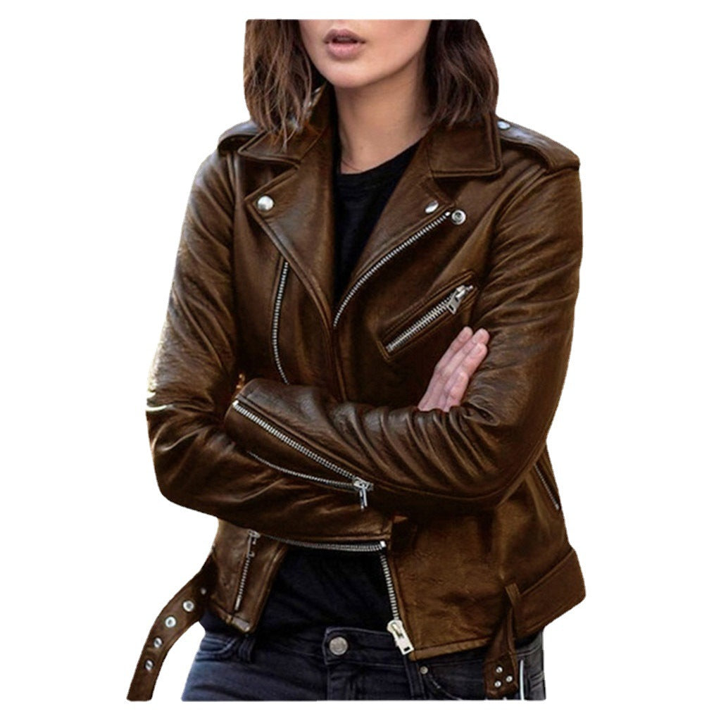 Women's Trendy Leather Motorcycle Slim Winter Coats