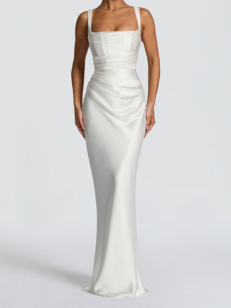 Women's Sexy Corset Backless Sleeveless Sling Solid Dresses