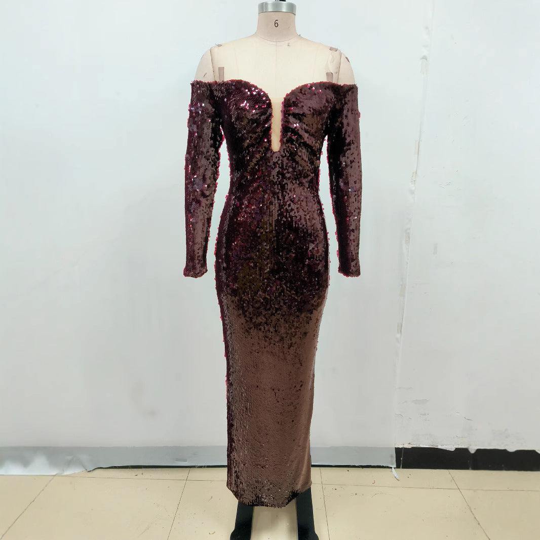 Sexy Temperament Dress Pure Color Sequins Dresses