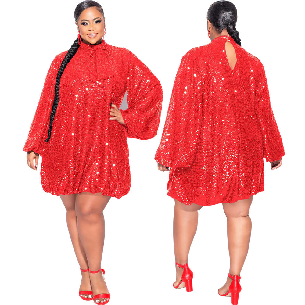 Women's Loose Sequins Long Sleeve Dress Party Clothing