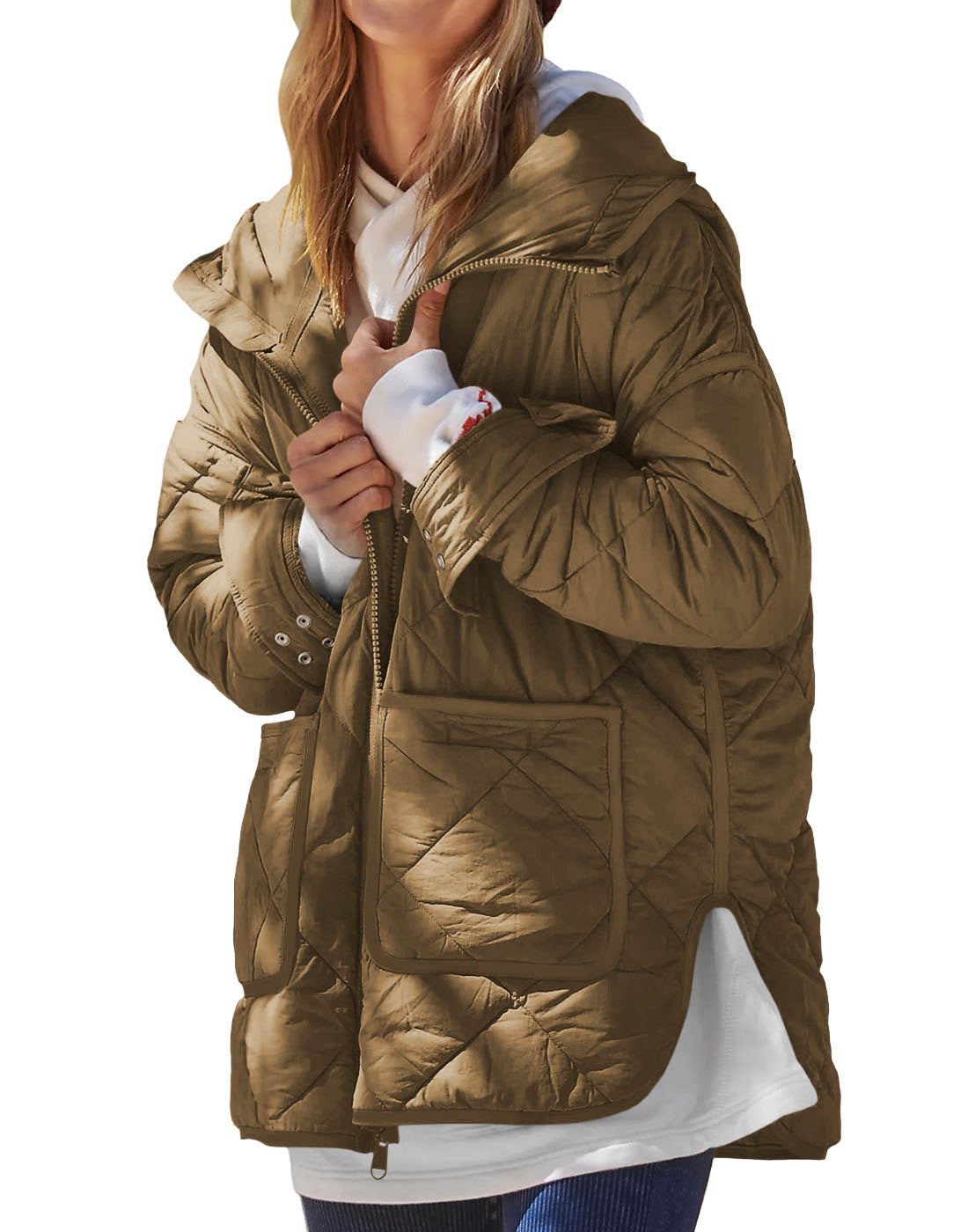 Pocket Split Cotton Loose-fitting Hoodie Long Coats