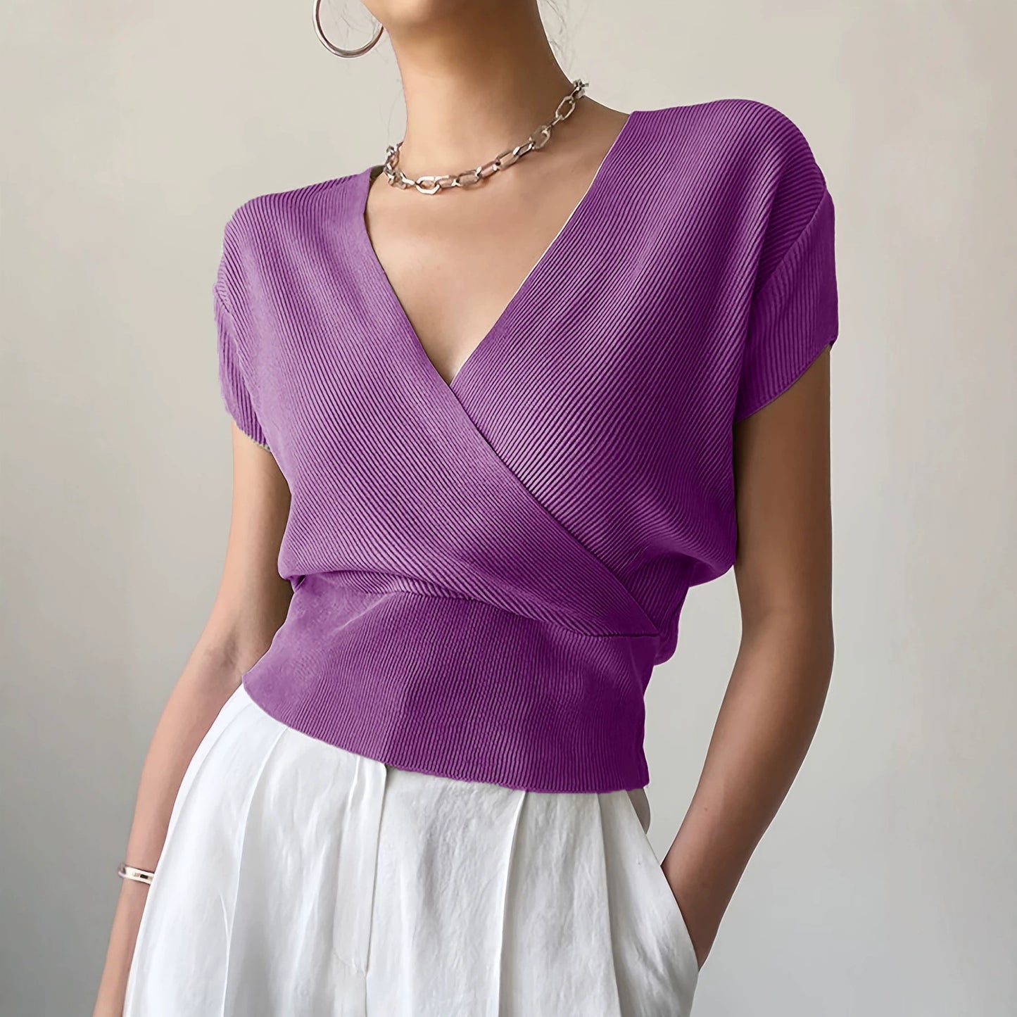 Women's Collar On Both Sides Easy Matching Waisted Design Sweaters