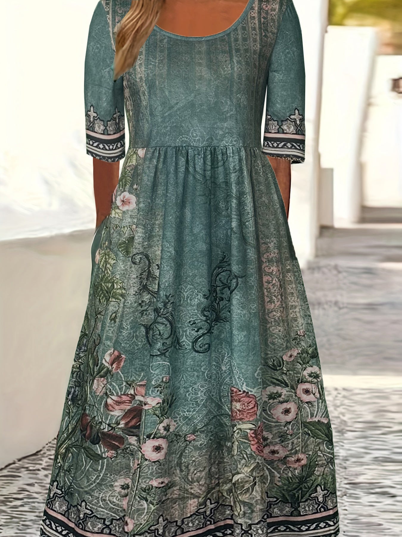Women's Summer Round Neck Sleeve Dress Bohemian Dresses