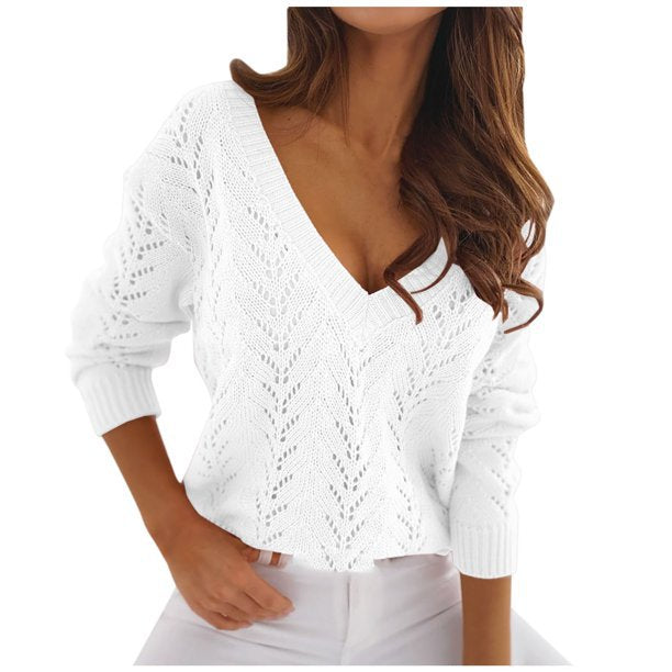 Polish Style Solid Color Mocha Hollow Sweaters