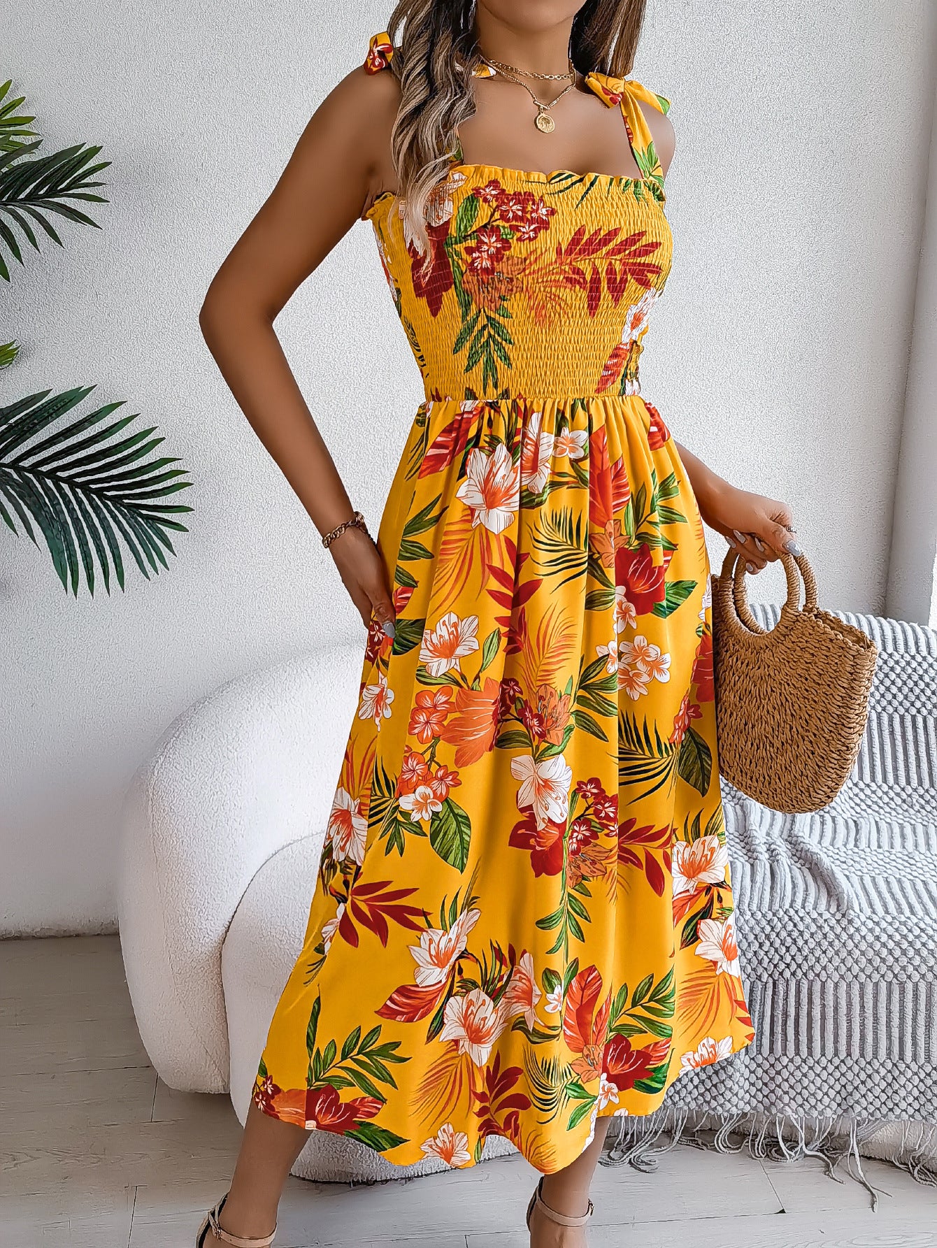 Women's Flower Waist Suspender Vacation Beach Dress Dresses