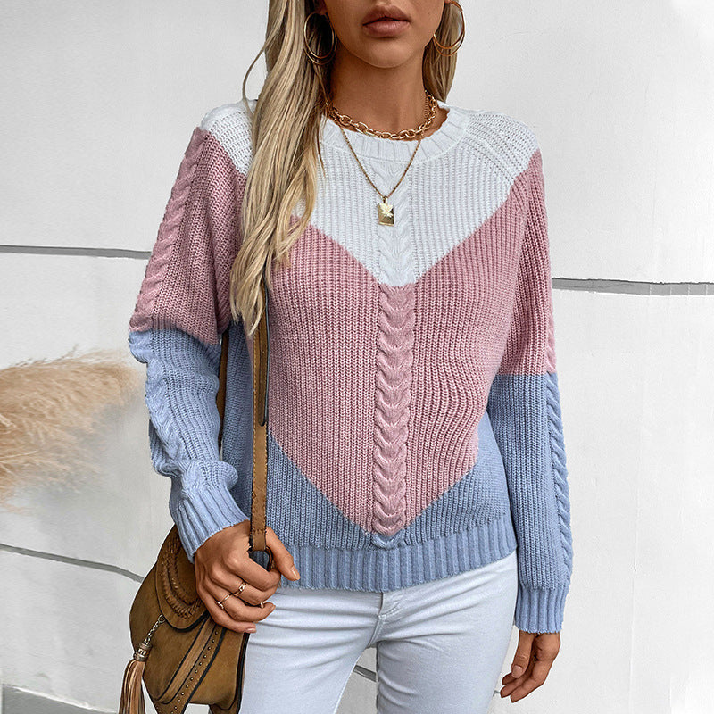 Women's Contrast Color Twisted Retro Loose Pullover Sweater