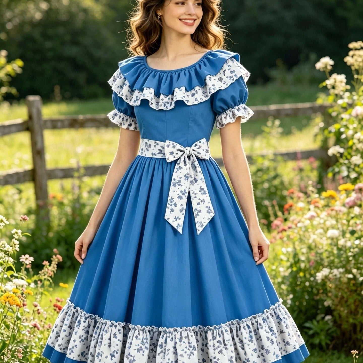 Country Lolita Ruffled Collar Floral Lace Dress