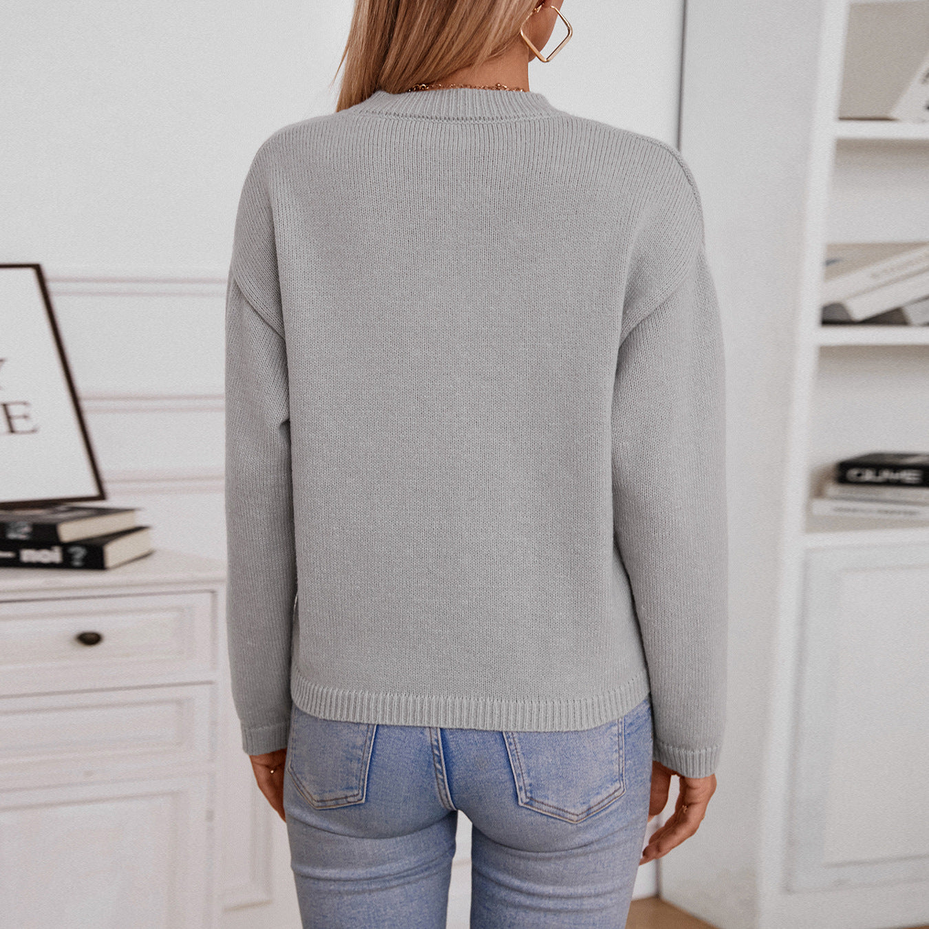 Women's Solid Color Pocket Casual Loose Collar Sweater