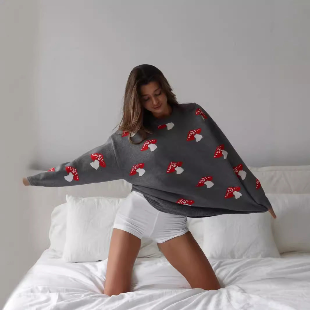 Women's Niche Mushroom Printed Loose Casual Style Sweaters