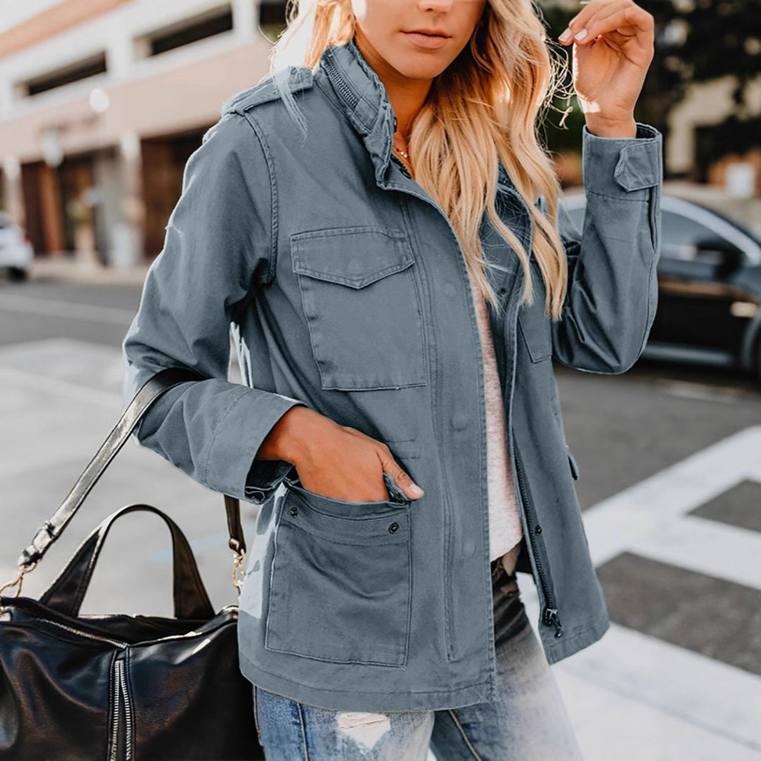 Women's Fashion Loose Zip Polo Collar Long Jackets