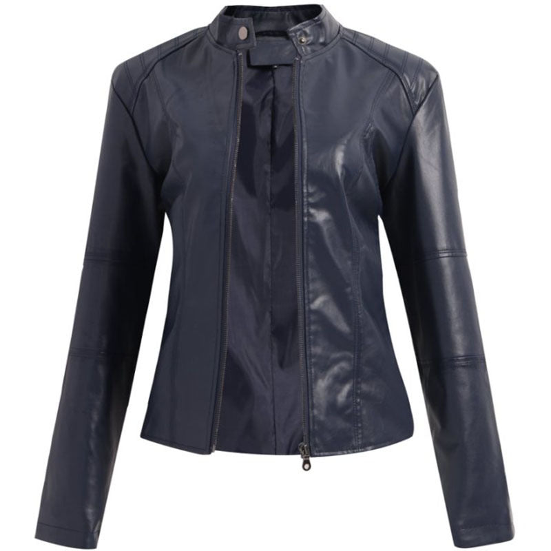 Women's European Leather Motorcycle Stand Collar Elegant Jackets