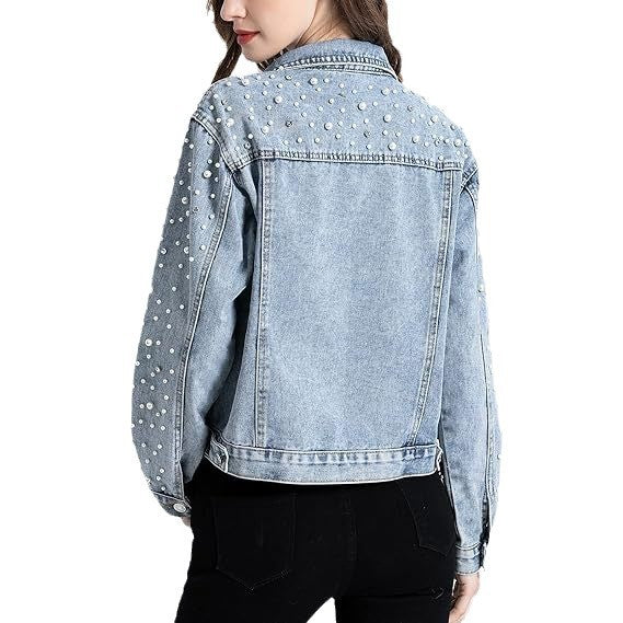 Women's Slouchy Diamond Denim Slim Rhinestone Jackets
