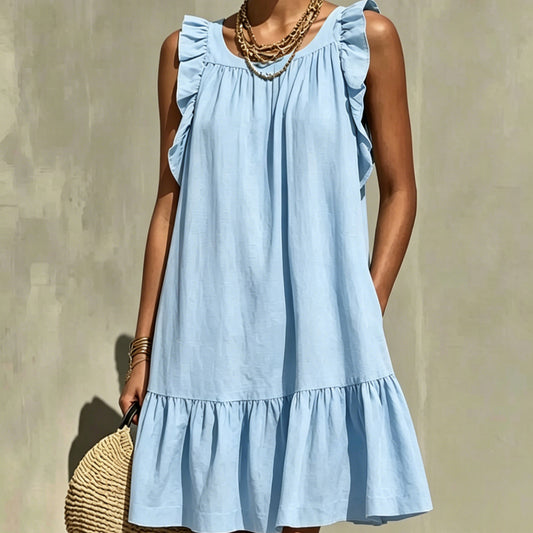 Women's Ruffled Fashion Casual Loose Round Neck Dress
