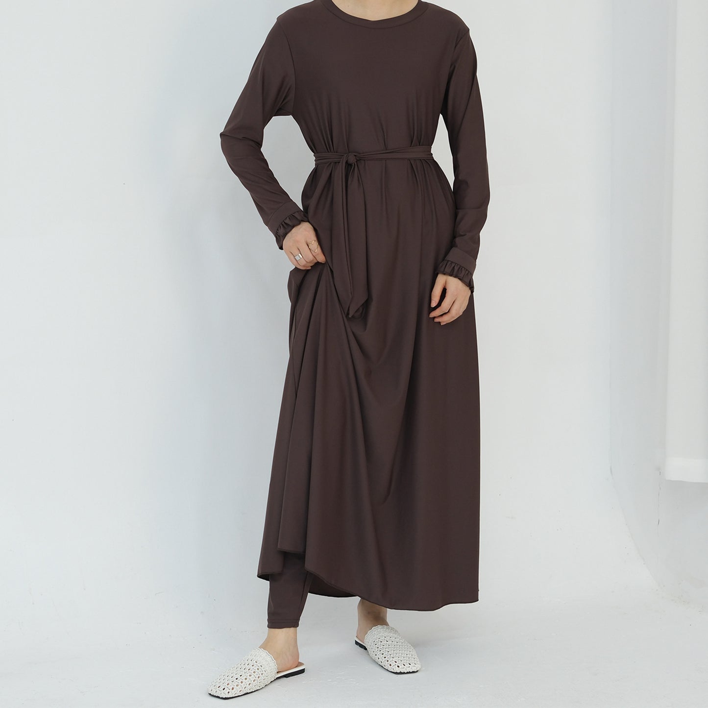 Conservative Solid Color Split Two-piece Swimsuit Dresses