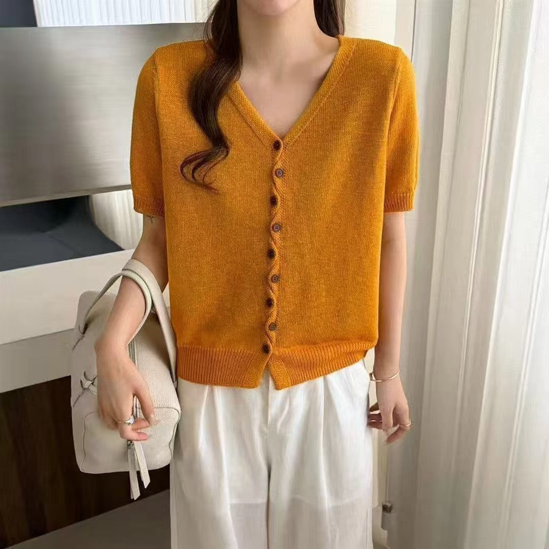 Women's Buttons Sleeve Summer Fresh Casual T-shirt Women's Sweater