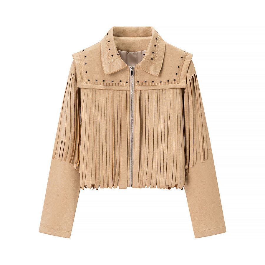 Women's French Style Design Vintage Tassel Long Sleeve Jackets