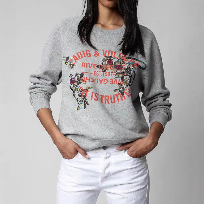 Women's French Niche Classic Letter Printed Flowers Sweaters