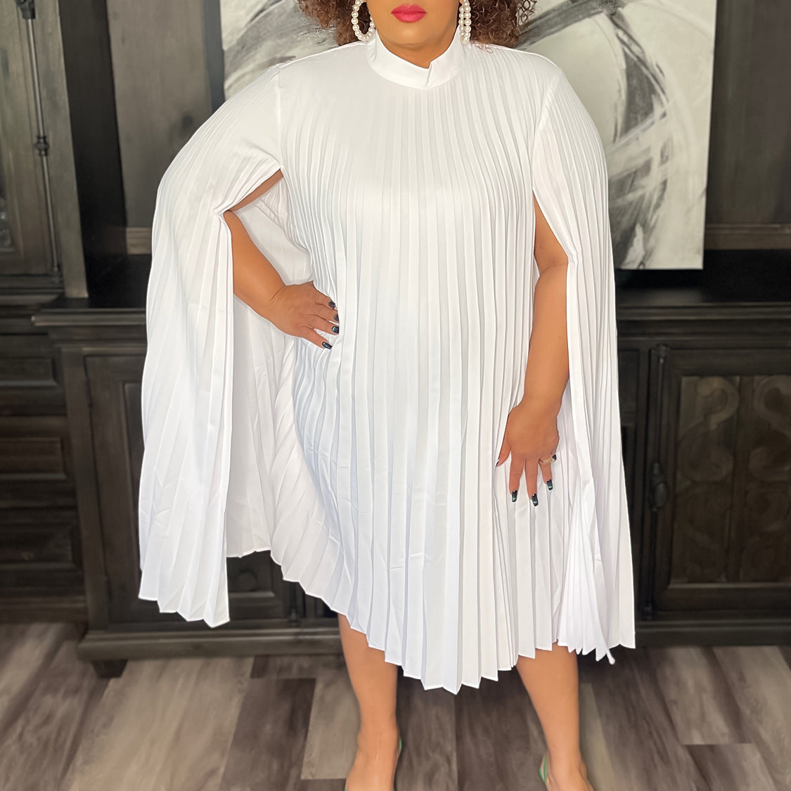 Women's Fashion Elegant Cape Loose Pleated African Dress