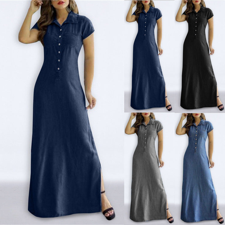 Collar Slit Pocket Large Swing Casual Dress