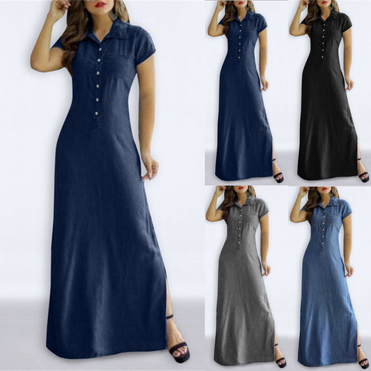 Collar Slit Pocket Large Swing Casual Dress