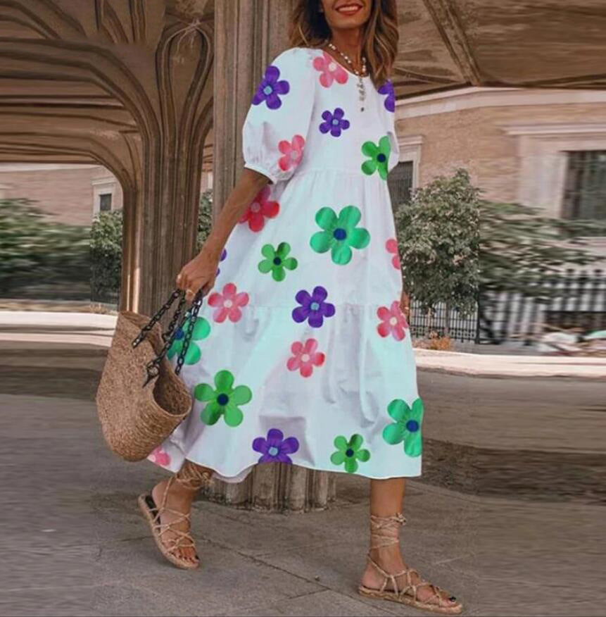 Women's Polka Dot Print Loose Lotus Leaf Dress Dresses