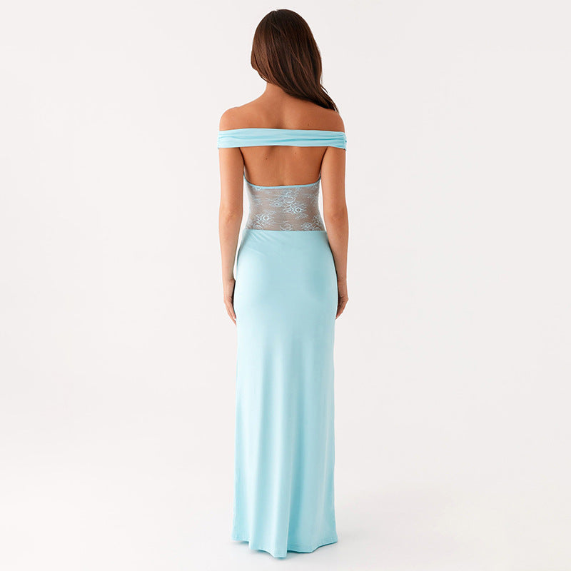 Women's Solid Color Strapless Lace Stitching Sexy Dresses