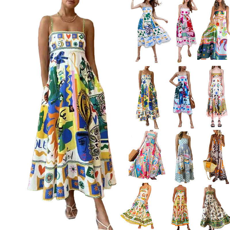 Women's Large Swing Dress Iti Printing Sleeveless Dresses