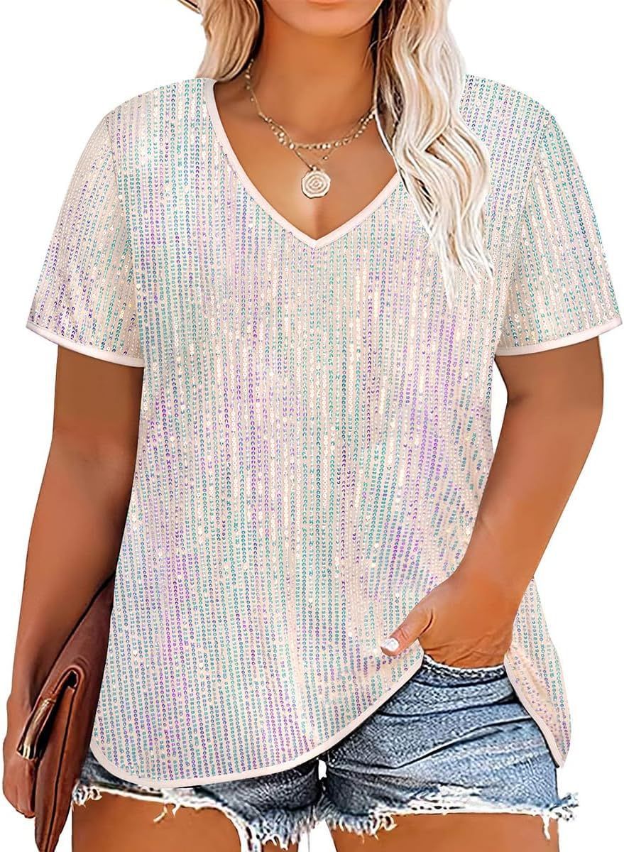 Women's Cross Summer Sexy Sequined Sleeve Loose-fitting Blouses